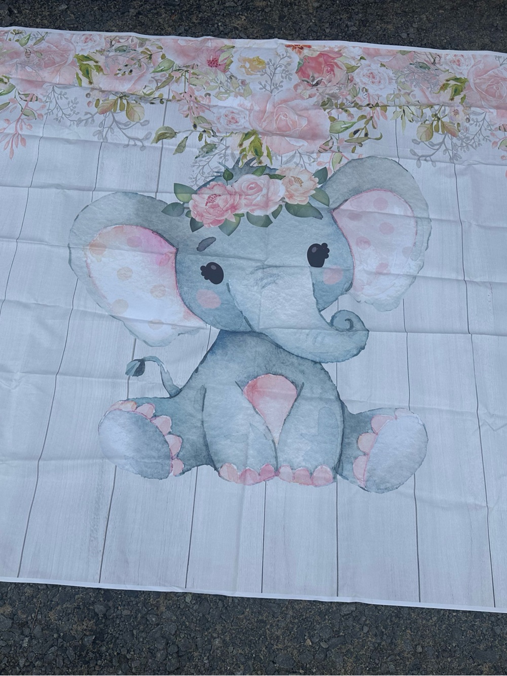 Floral Elephant Baby Girl Photography backdrop w 2 banners- Pink and Gray